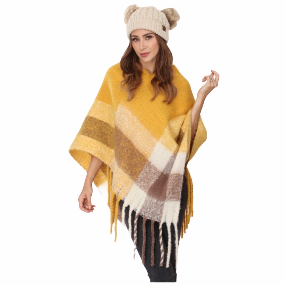 Soft Knit Checkered Poncho